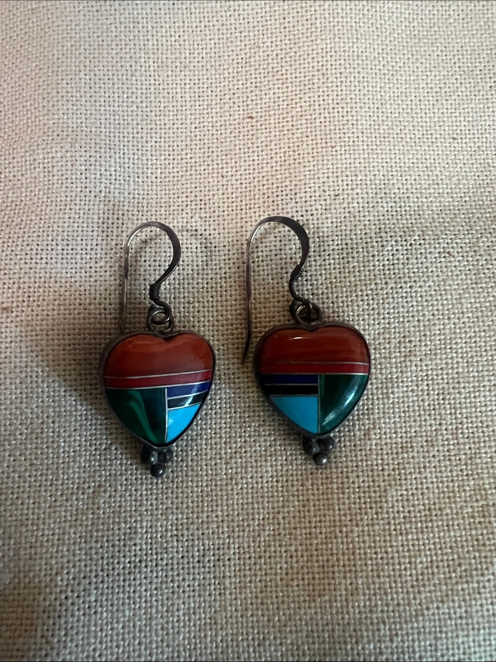 Southwestern-Style Stone Inlay Heart Earrings